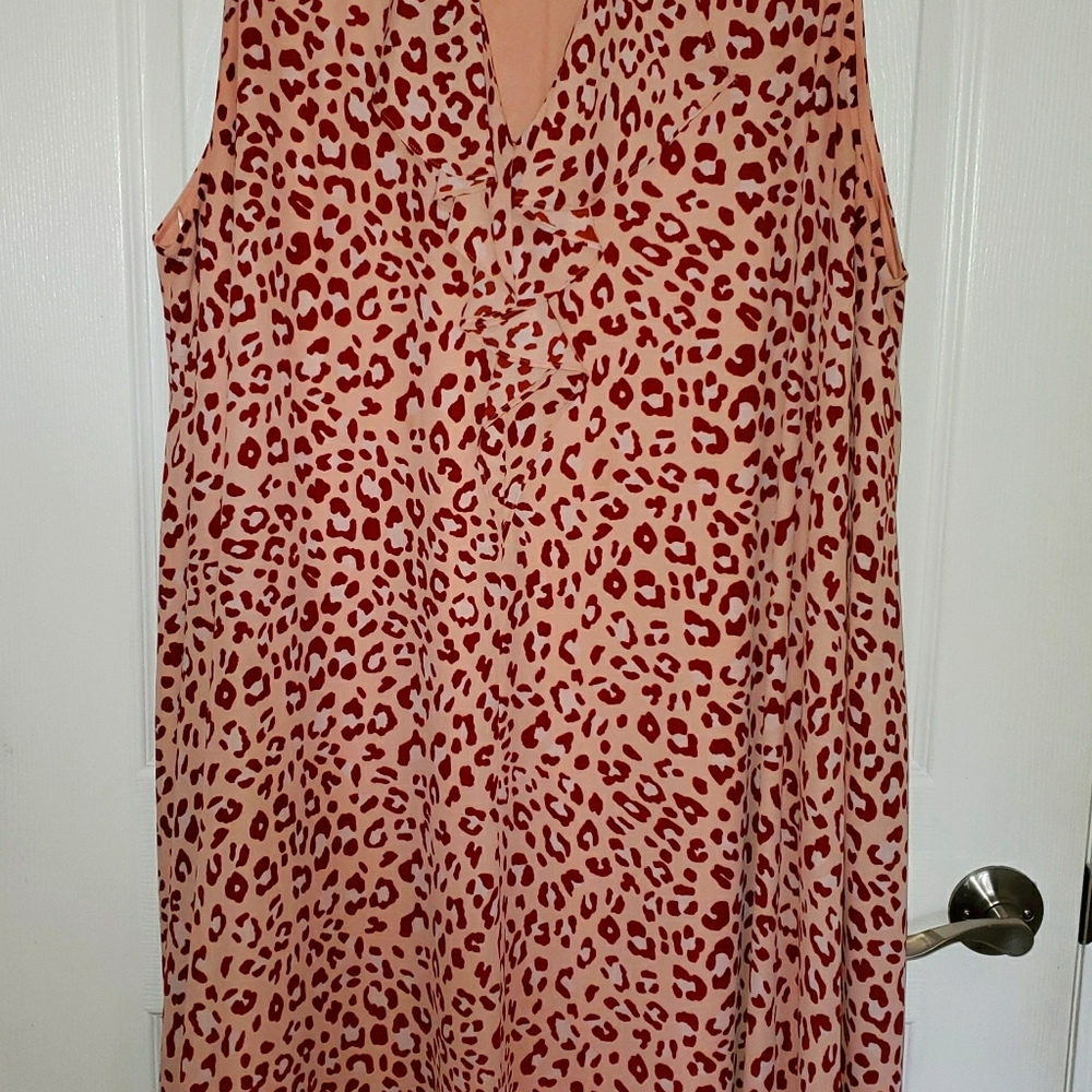 Peach Leopard Print Ruffle Front Dress